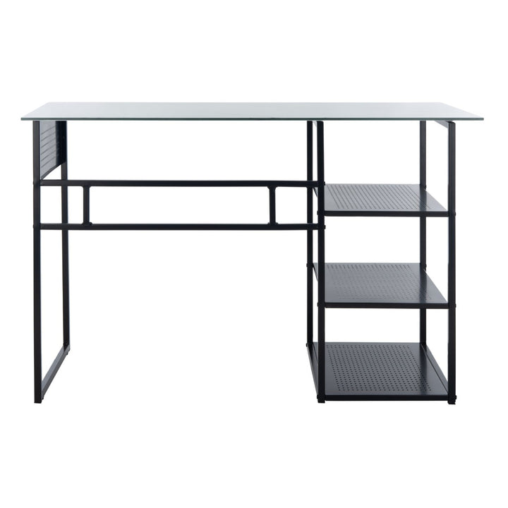 SAFAVIEH Xyla 3-Shelf Glass Top Desk White / Black Image 7