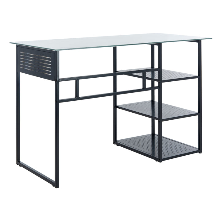 SAFAVIEH Xyla 3-Shelf Glass Top Desk White / Black Image 10