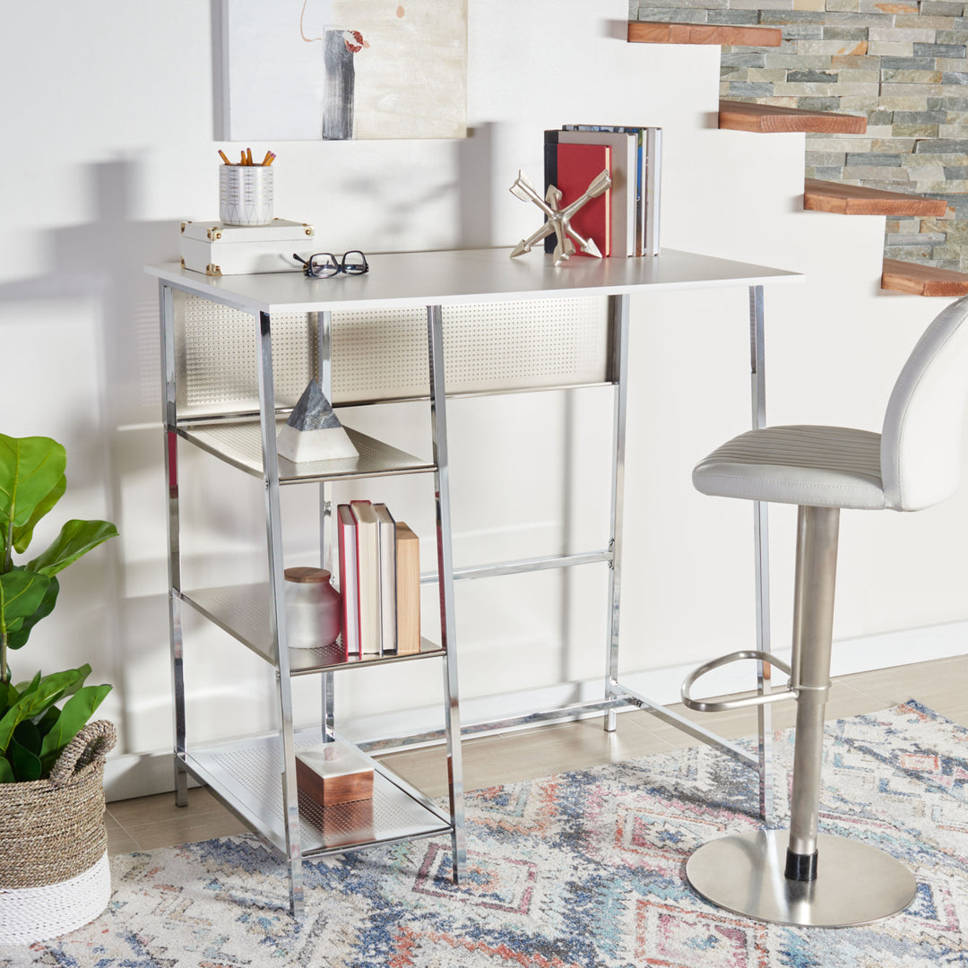 SAFAVIEH Hayden 3-Shelf Standing Desk White / Chrome Image 1