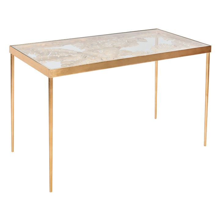 SAFAVIEH Leilani Palm Leaf Desk Gold / Glass Image 3