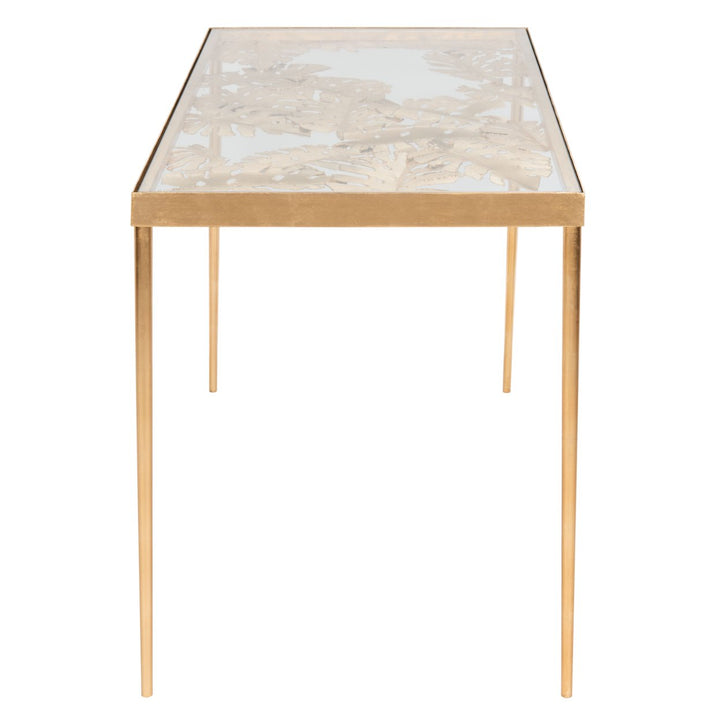 SAFAVIEH Leilani Palm Leaf Desk Gold / Glass Image 8