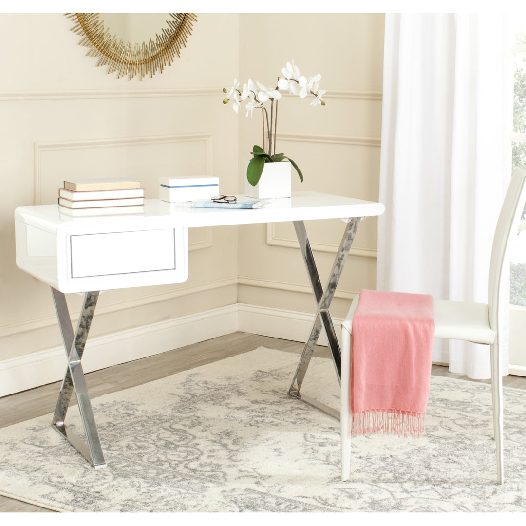 SAFAVIEH Hanover Desk White / Chrome Image 1