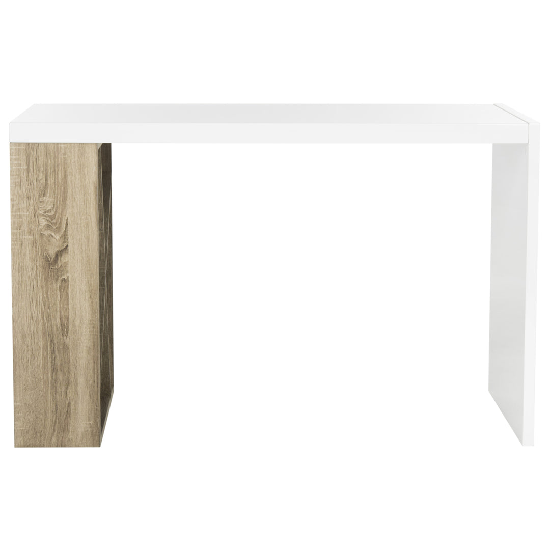 SAFAVIEH Carlene Modern Scandinavian Side Storage Lacquer Desk White / Oak Image 2