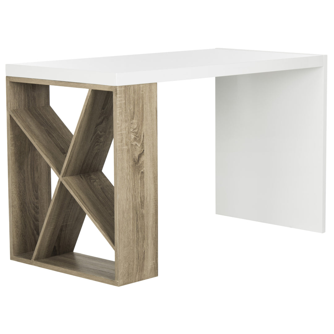 SAFAVIEH Carlene Modern Scandinavian Side Storage Lacquer Desk White / Oak Image 3