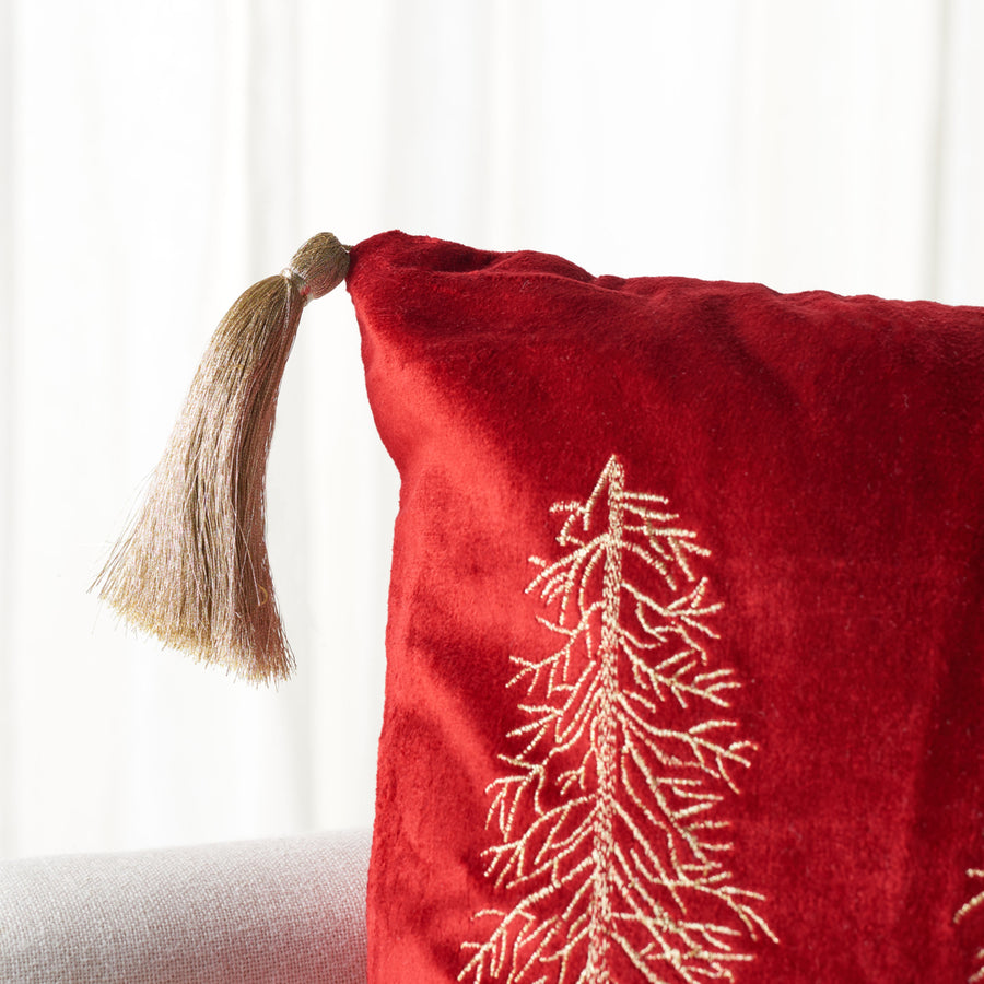 SAFAVIEH Holiday Tree Pillow Red / Gold Image 1