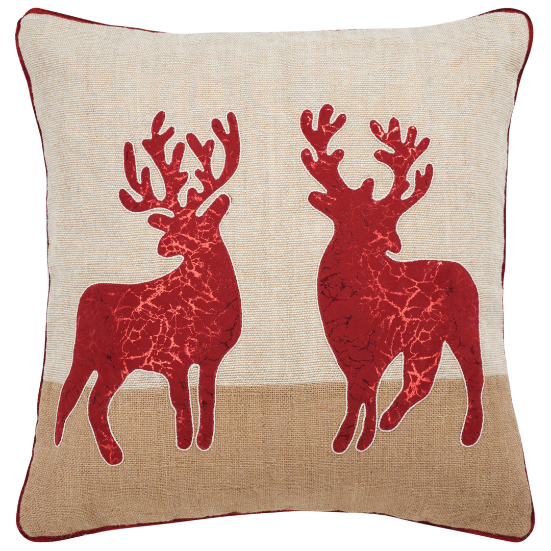 SAFAVIEH Holiday Reindeer Pillow Beige / Red Image 2