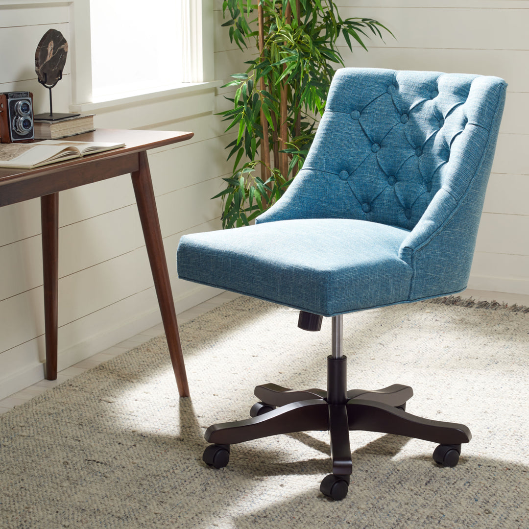 SAFAVIEH Soho Tufted Linen Swivel Desk Chair Light Blue Image 1