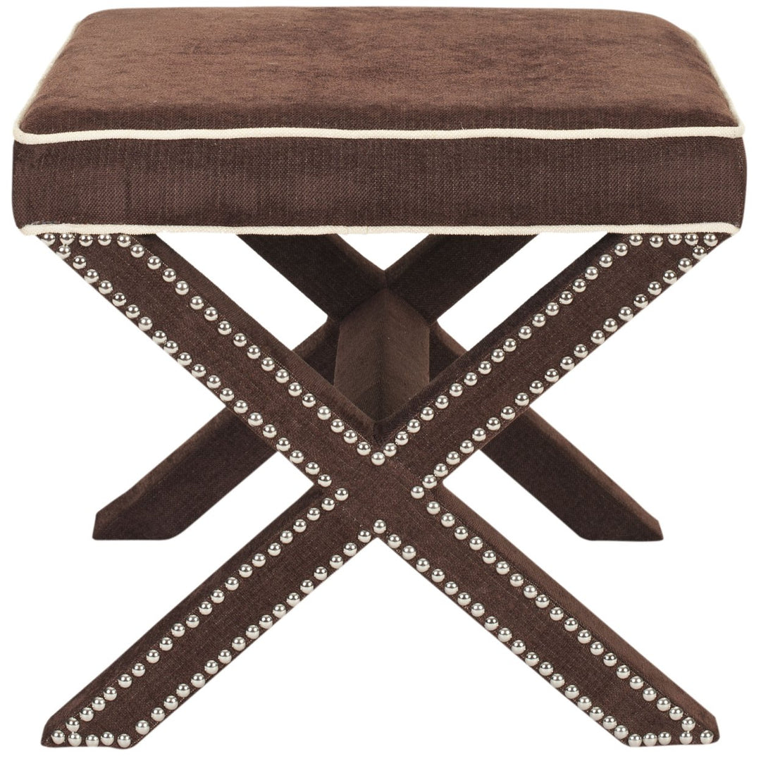 SAFAVIEH Palmer Ottoman Silver Nail Head Chocolate Brown Image 2