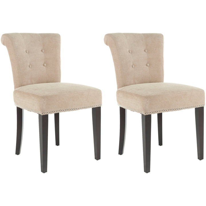 SAFAVIEH Sinclaire 21H KD Side Chair Set of 2 Silver Nail Head Wheat / Espresso Image 9