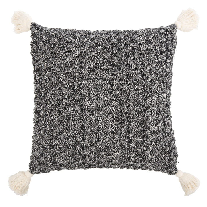 SAFAVIEH Pennie Knit Tassel Pillow Black / Natural Image 3