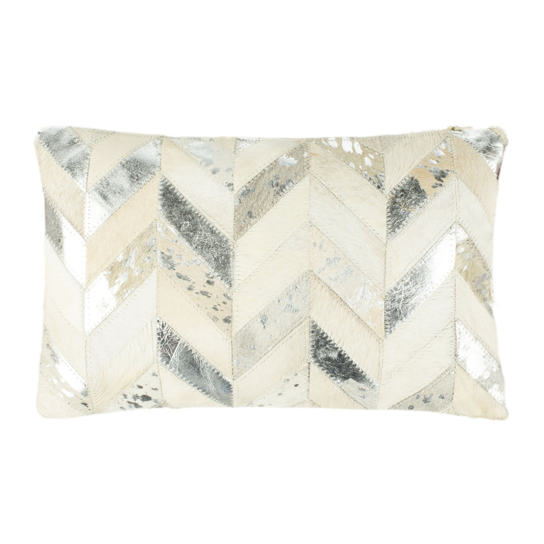 SAFAVIEH Metallic Herringbone Cowhide Pillow White / Gold Image 3