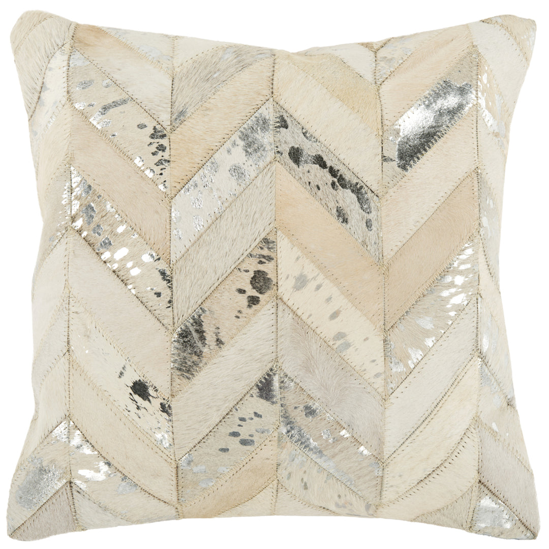 SAFAVIEH Metallic Herringbone Cowhide Pillow White / Gold Image 5