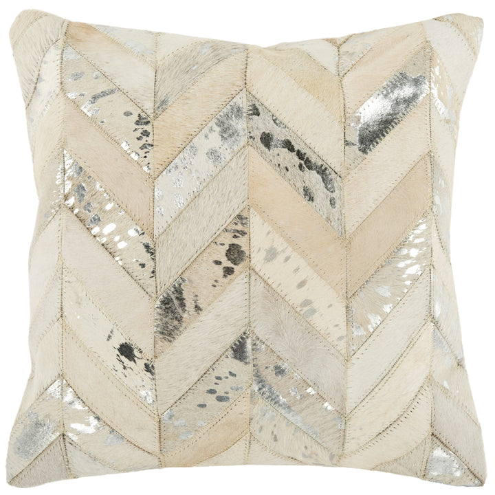 SAFAVIEH Metallic Herringbone Cowhide Pillow White / Gold Image 5