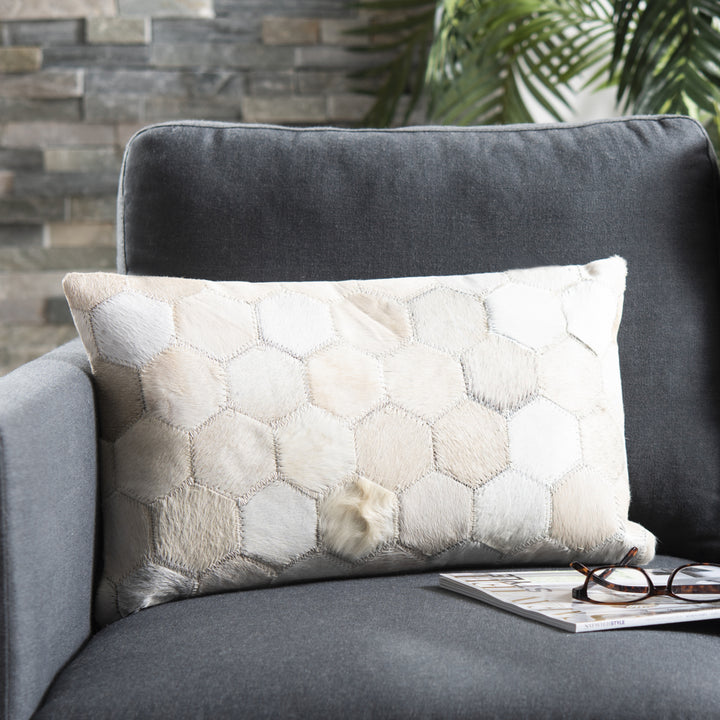 SAFAVIEH Tiled Cowhide Pillow White Image 2