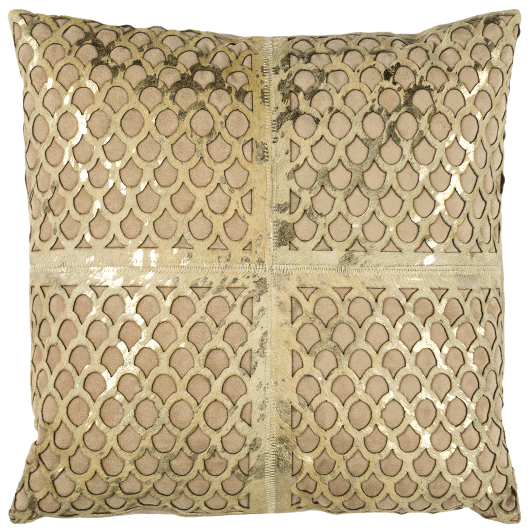 SAFAVIEH Metallic Fin Cowhide Pillow Gold / Beige Image 5