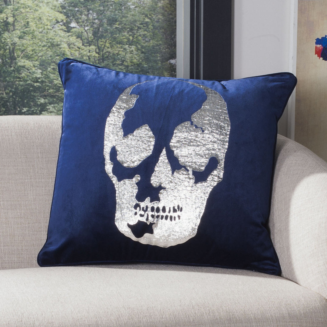 SAFAVIEH Rayen Skull Pillow Blue Image 1