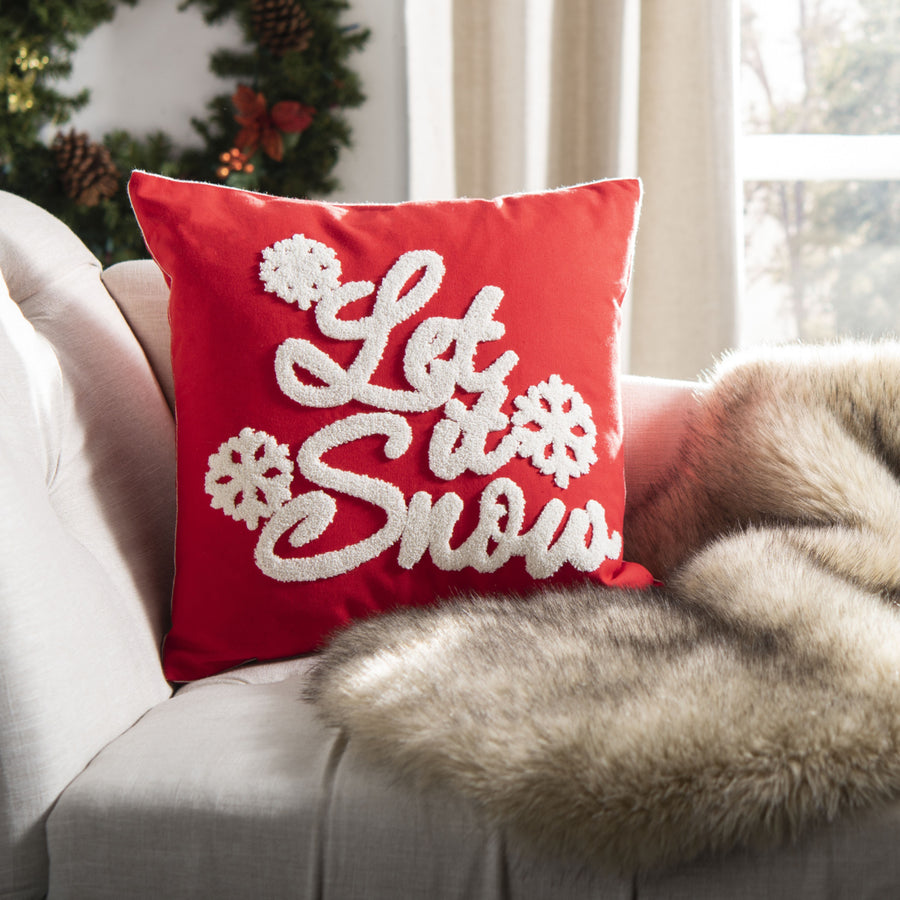 SAFAVIEH Let It Snow Pillow Red / White Image 1