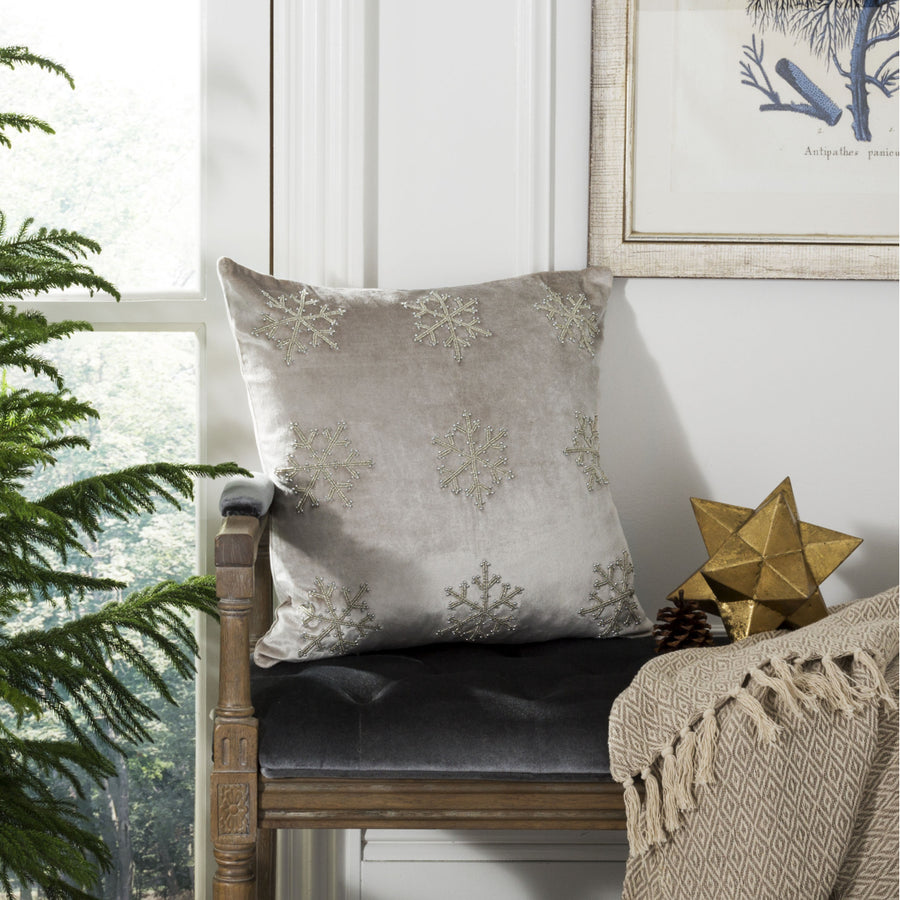 SAFAVIEH Sydnee Snowflake Pillow Beige / Silver Image 1