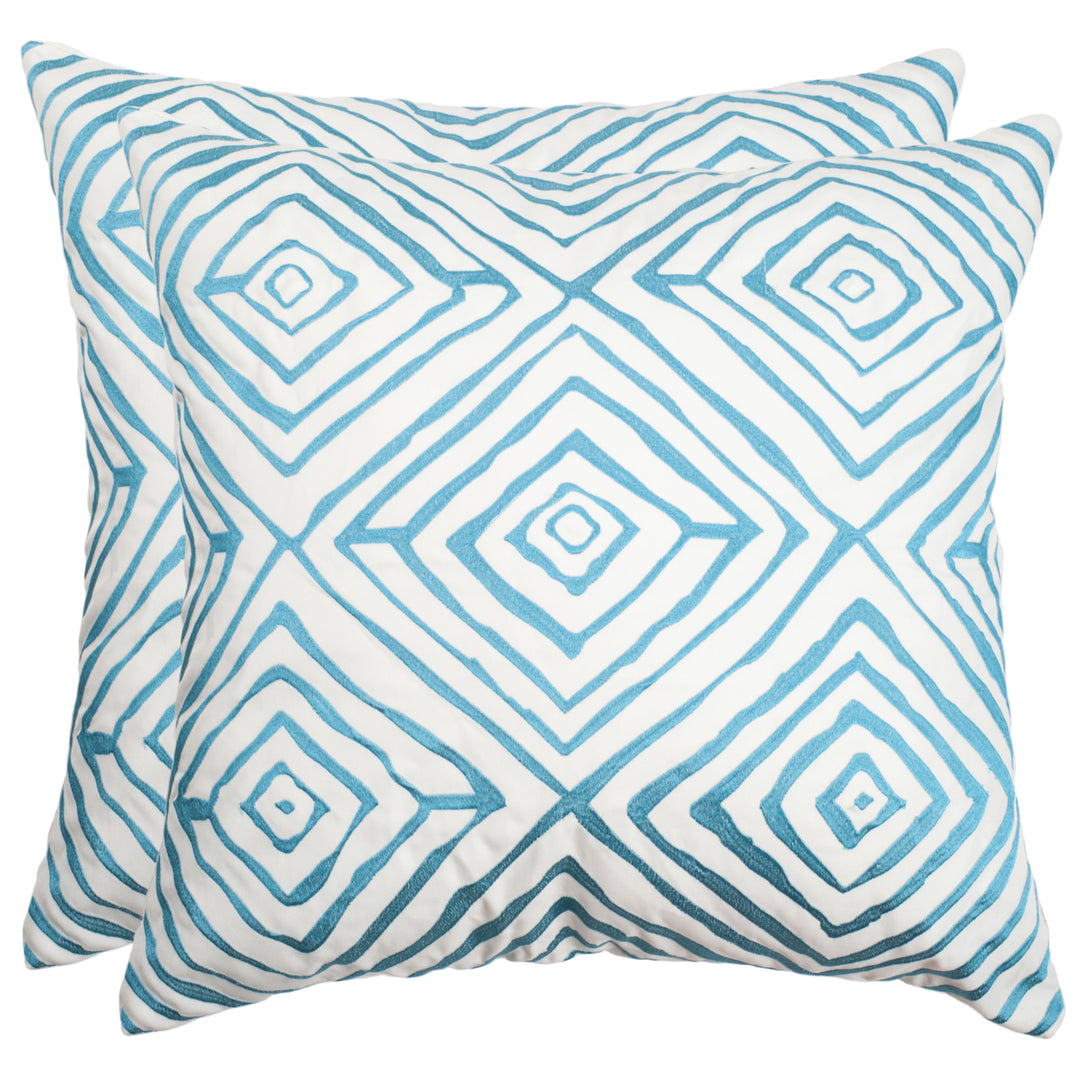 SAFAVIEH Diamonds Five Pillow Set of 2 Light Blue / Cream Image 2