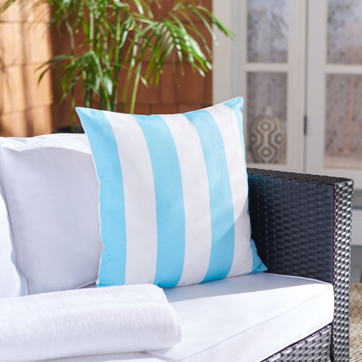 SAFAVIEH Macie Stripe Outdoor Pillow Light Blue Image 1