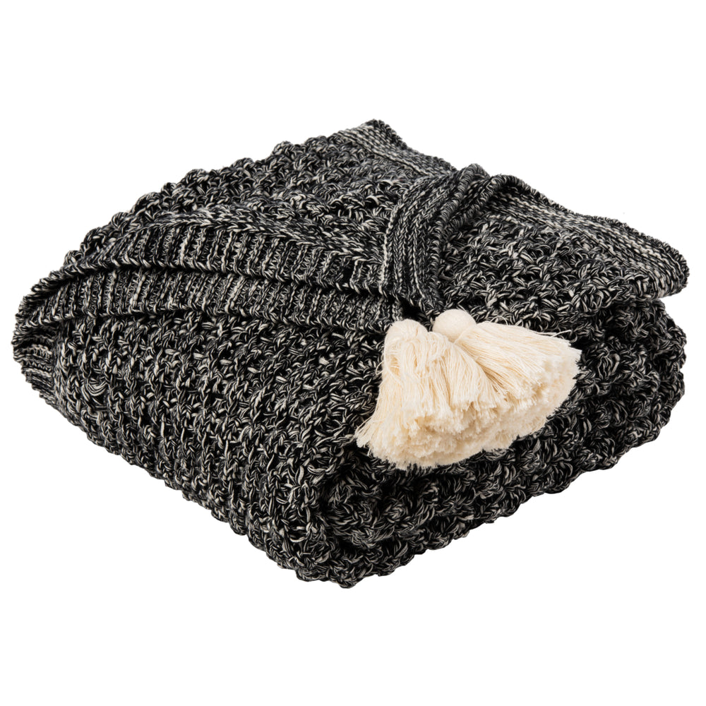 SAFAVIEH Pennie Knit Tassel Throw Blanket Black / Natural Image 2
