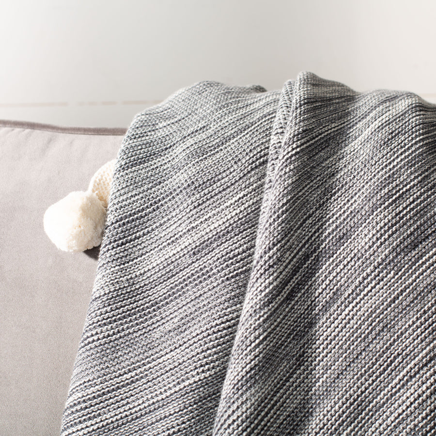 SAFAVIEH Orie Pom Pom Throw Blanket Grey / Natural Image 1