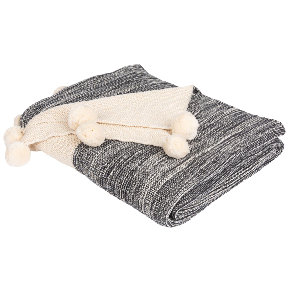 SAFAVIEH Orie Pom Pom Throw Blanket Grey / Natural Image 2