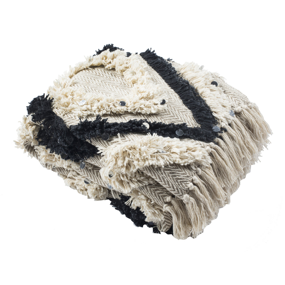 SAFAVIEH Lila Grace Fringe Throw Blanket Black / Beige Image 2