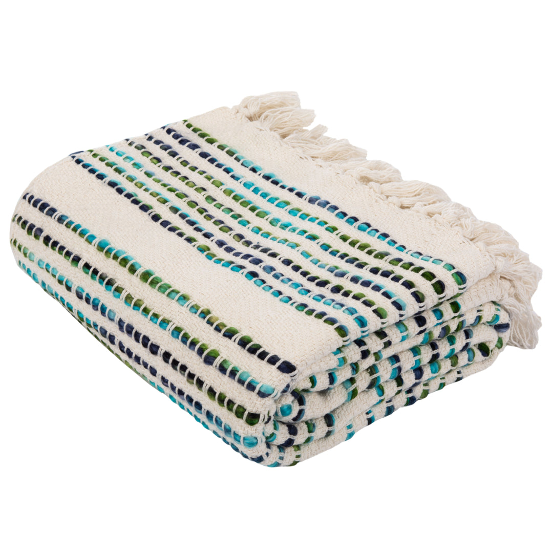 SAFAVIEH Landra Fringe Throw Blanket Blue / White Image 3