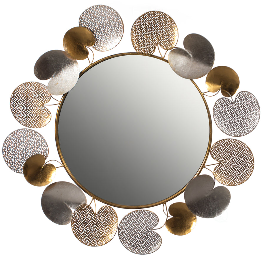 31" Accent Wall Mounted Mirror with Gold and Silver with Decorative Modern Pedal Leaf Frame Image 1