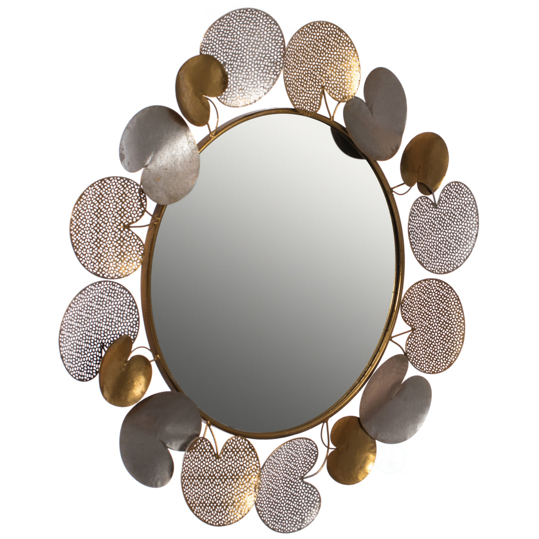 31 Inch Wall Mounted Mirror Metal Pedal Leaf Frame Gold Silver Modern Decor Image 5