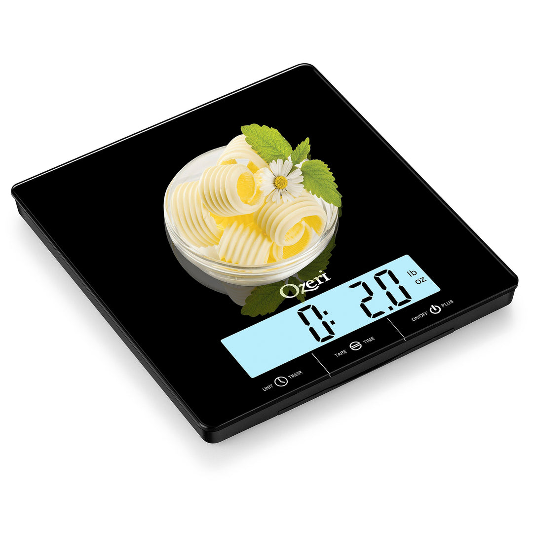 Ozeri Touch III Digital Kitchen Scale 22 lbs Tempered Glass Clock Temp Humidity Image 3