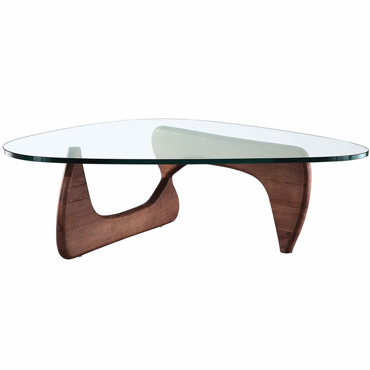 Modern Triangle Glass Top Coffee Table - Walnut Image 1