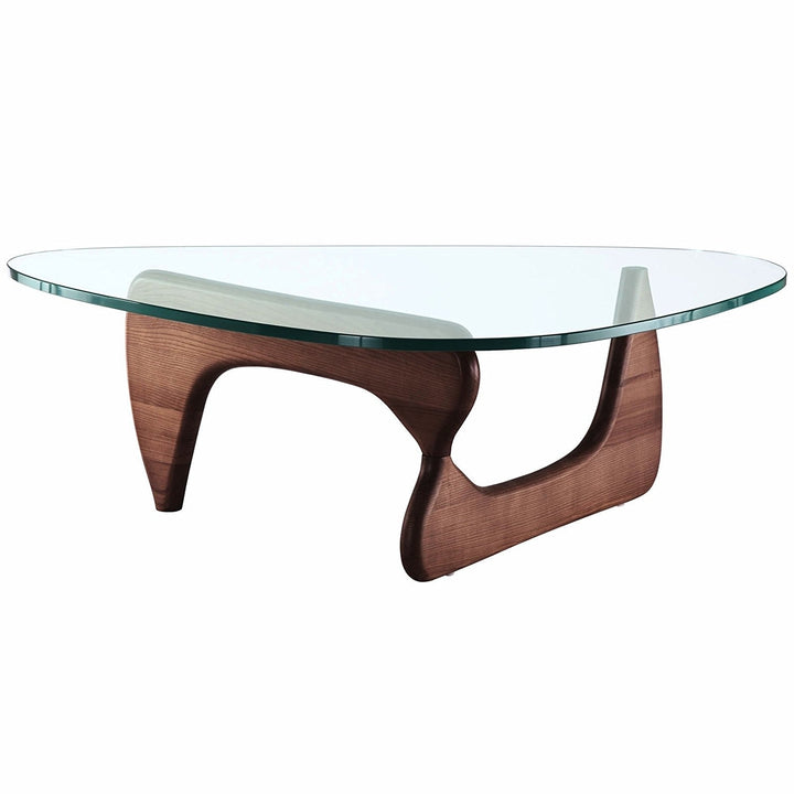 Modern Triangle Glass Top Coffee Table - Walnut Image 2