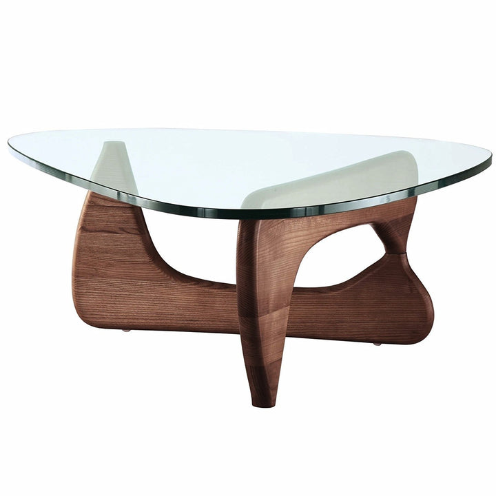 Modern Triangle Glass Top Coffee Table - Walnut Image 3