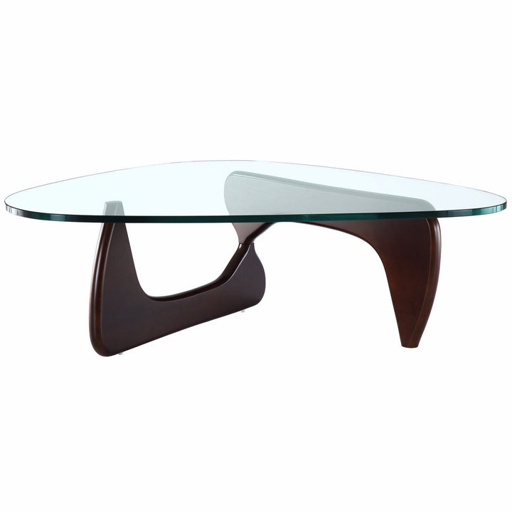 Modern Triangle Glass Top Coffee Table - Dark Walnut Image 1