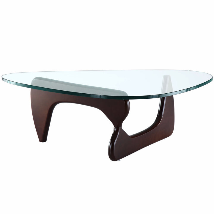 Modern Triangle Glass Top Coffee Table - Dark Walnut Image 2