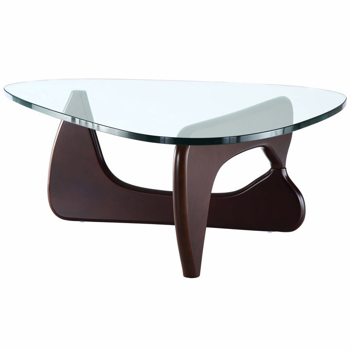 Modern Triangle Glass Top Coffee Table - Dark Walnut Image 3