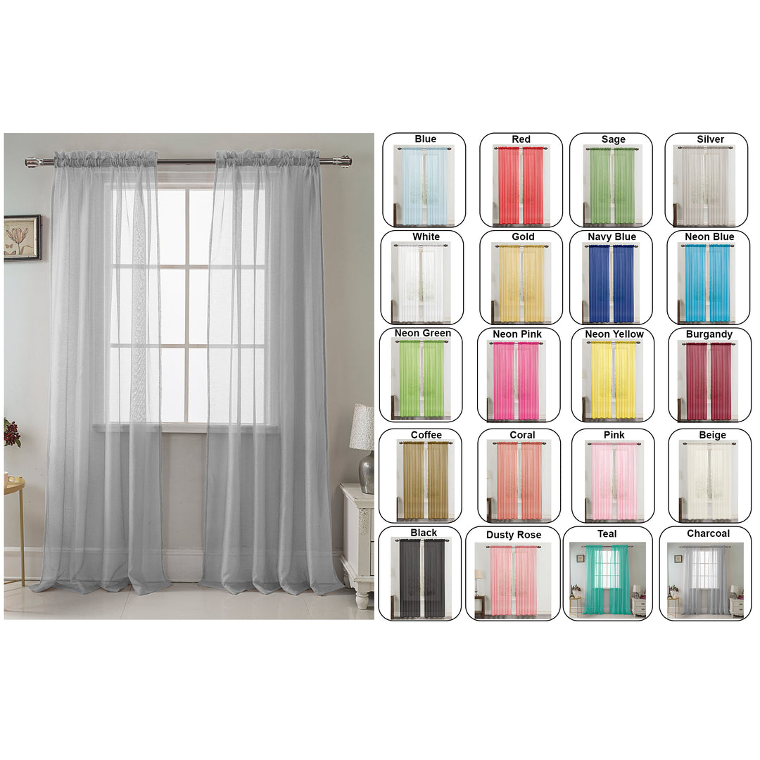 Celine Sheer Voile Drape Window Curtain Panels 90 Inch Light Filtering 2 Panel Set Image 1