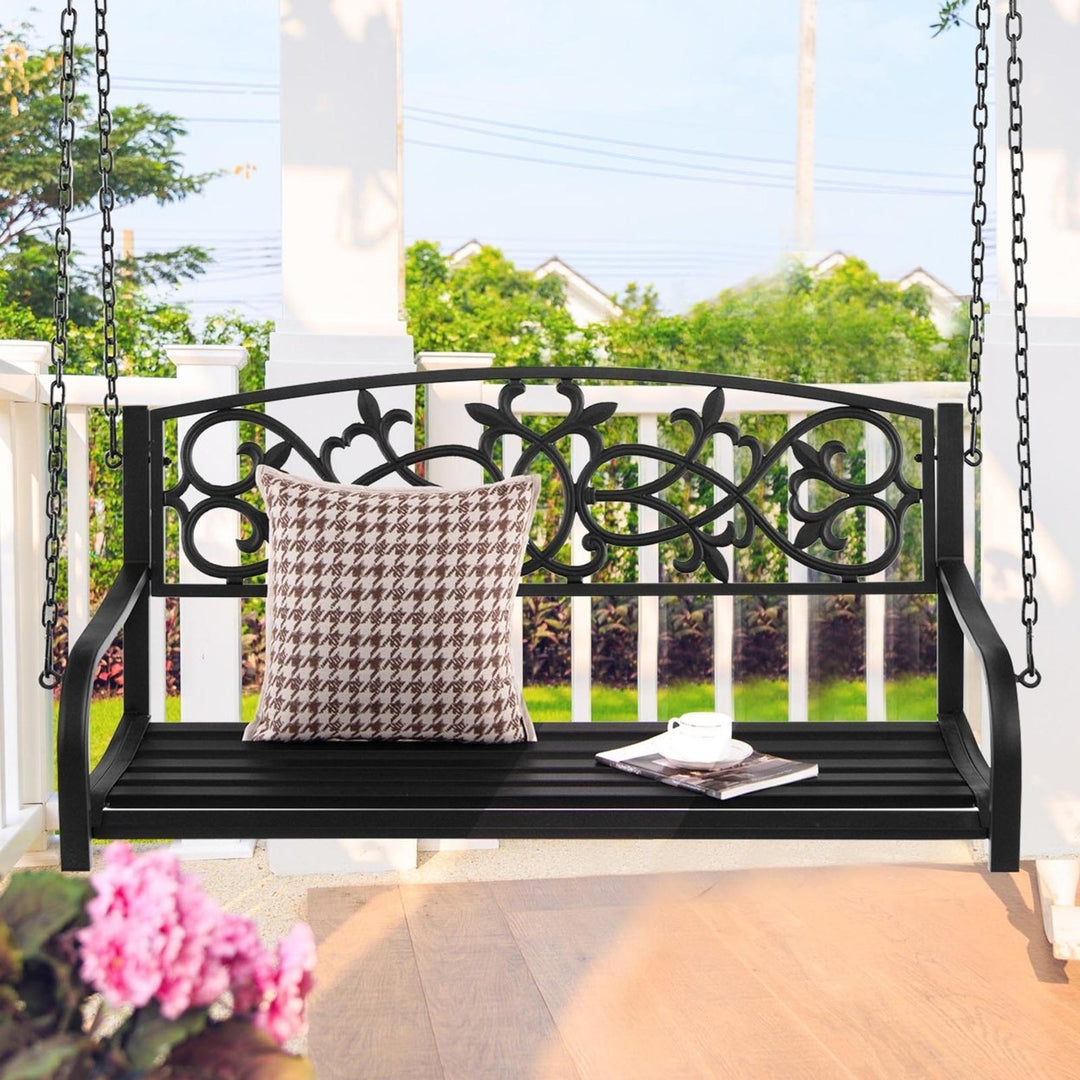 Patio Hanging Porch Swing 2-Person Outdoor Metal Swing Bench Chair w/ Chains Image 1