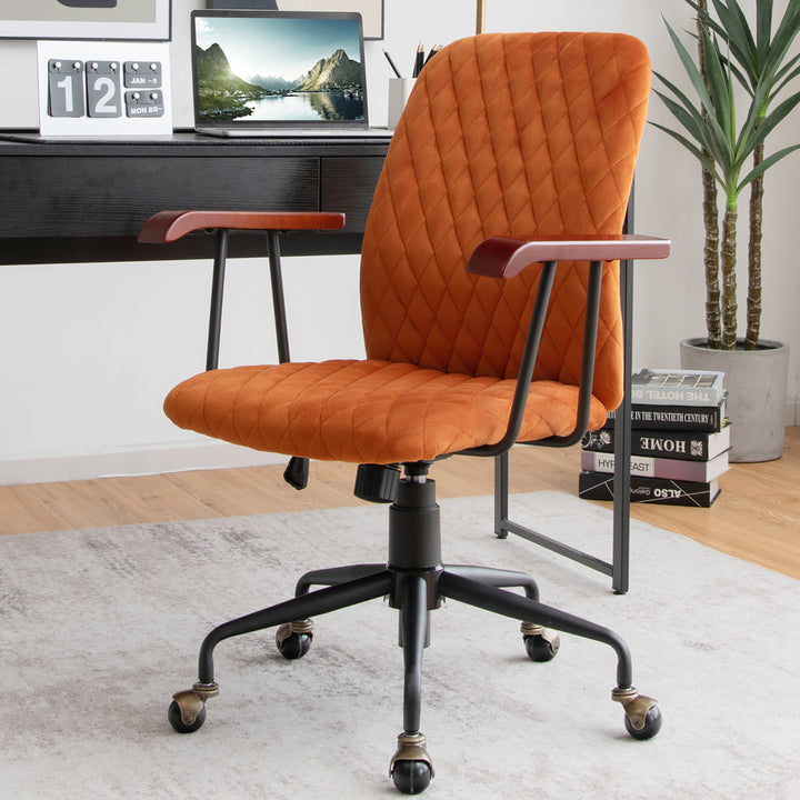 Velvet Home Office Chair Swivel Adjustable Task Chair w/ Wooden Armrest Image 2