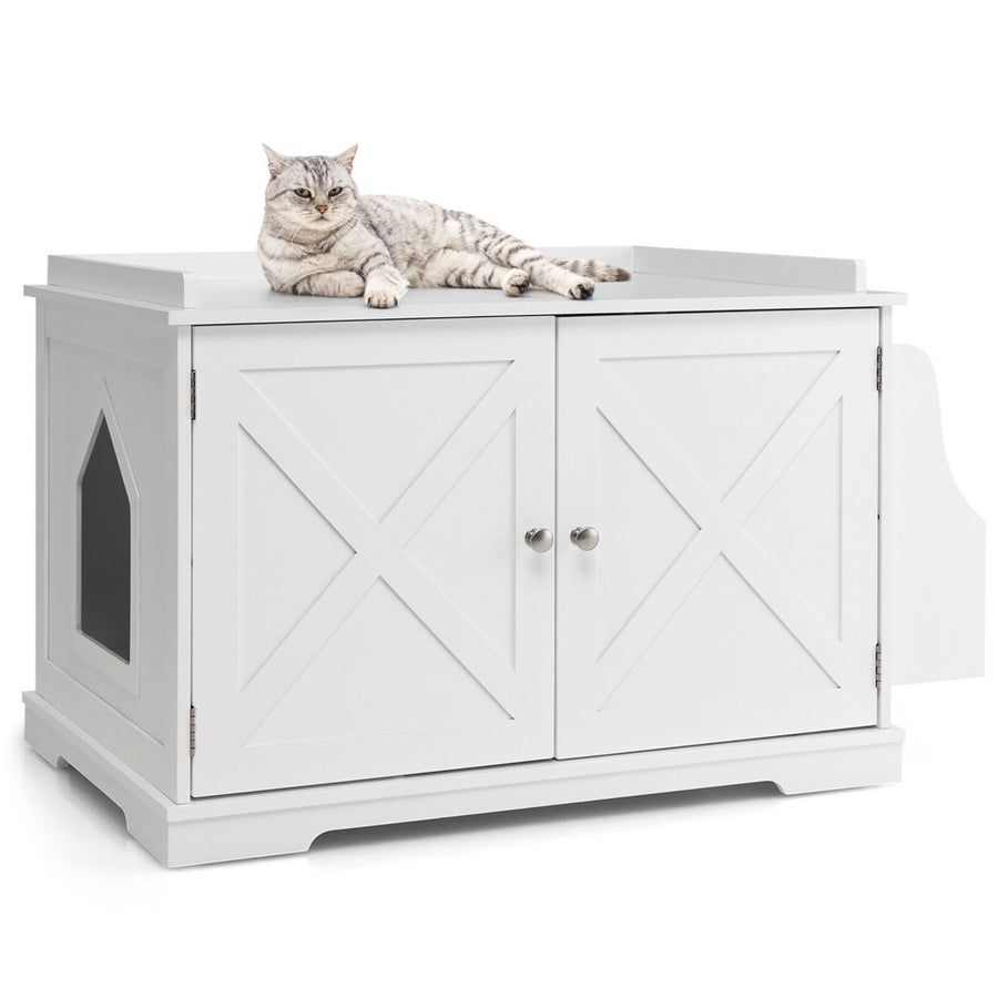 Large Side Table Furniture Wooden Cat Litter Box Enclosure Magazine Rack Image 1