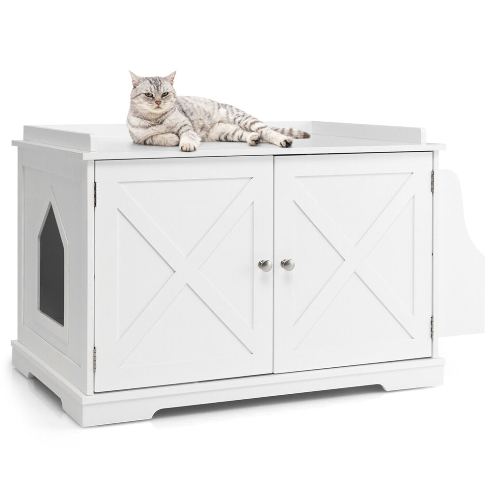 Large Side Table Furniture Wooden Cat Litter Box Enclosure Magazine Rack Image 2