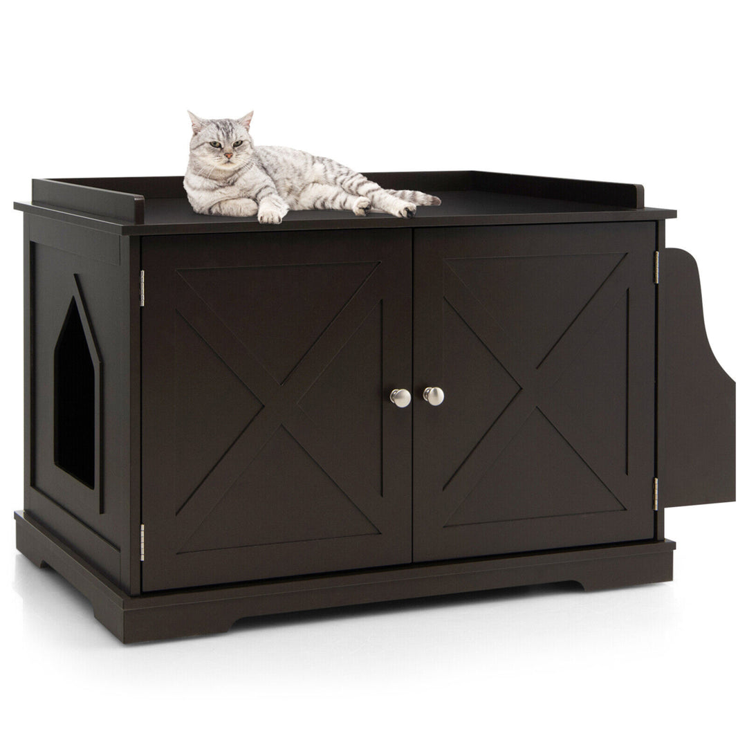 Large Side Table Furniture Wooden Cat Litter Box Enclosure Magazine Rack Image 3