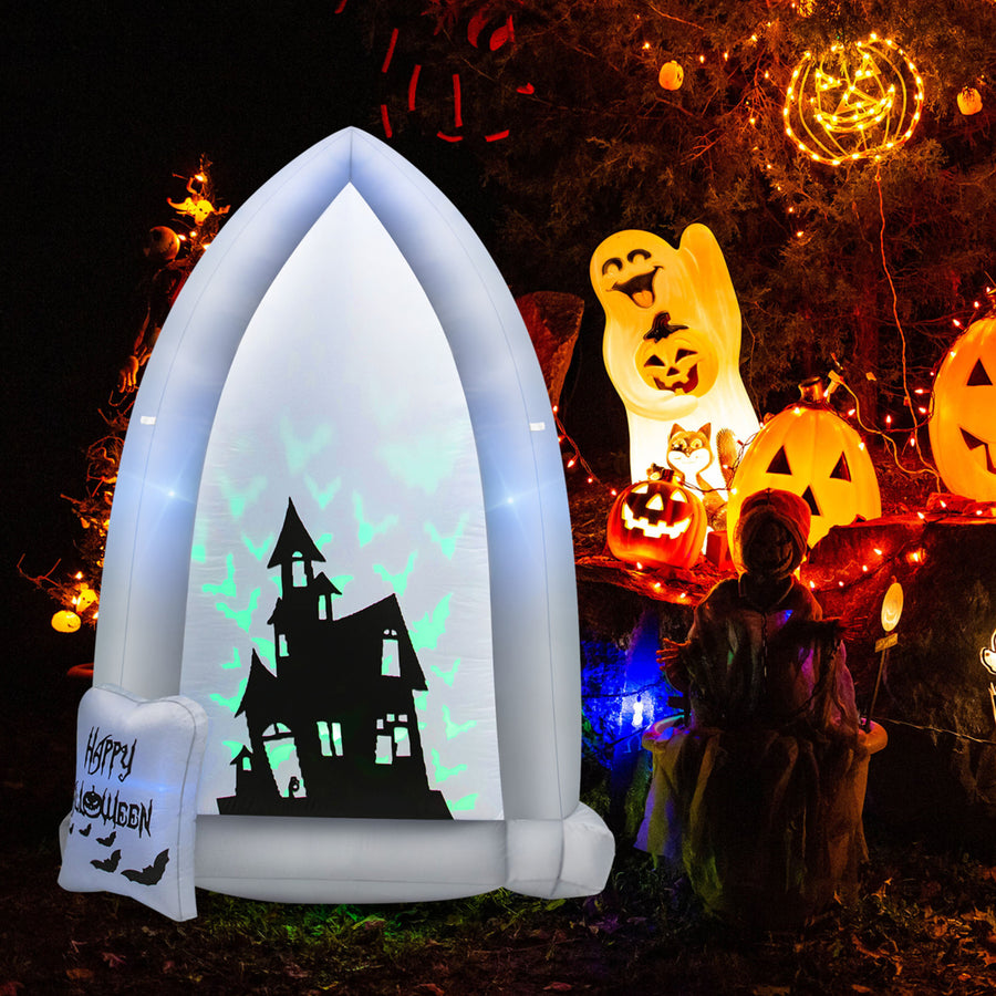 7 Halloween Outdoor Inflatable Headstone Blow up w/ Built-in Bat Lamp Image 1