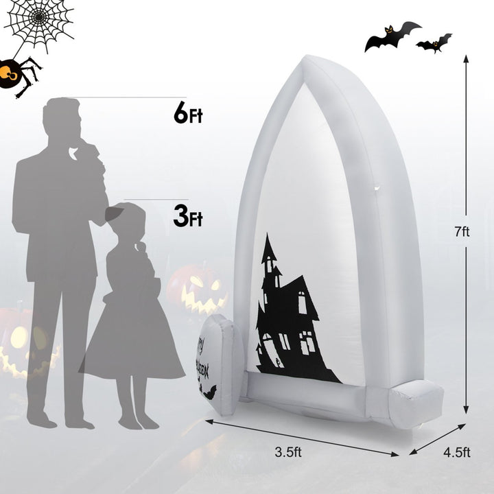 7 Halloween Outdoor Inflatable Headstone Blow up w/ Built-in Bat Lamp Image 2