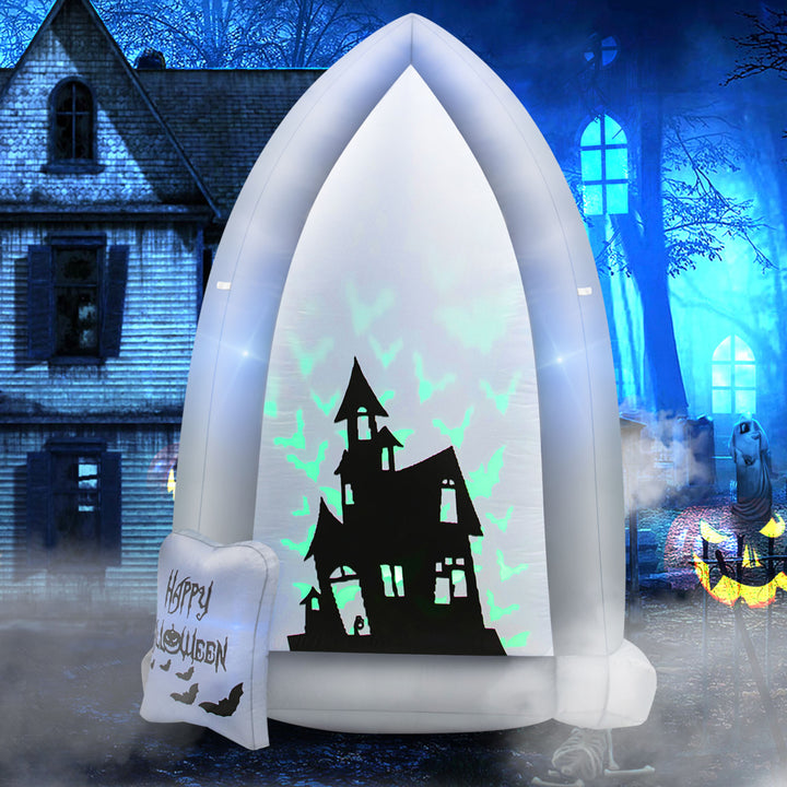 7 Halloween Outdoor Inflatable Headstone Blow up w/ Built-in Bat Lamp Image 3