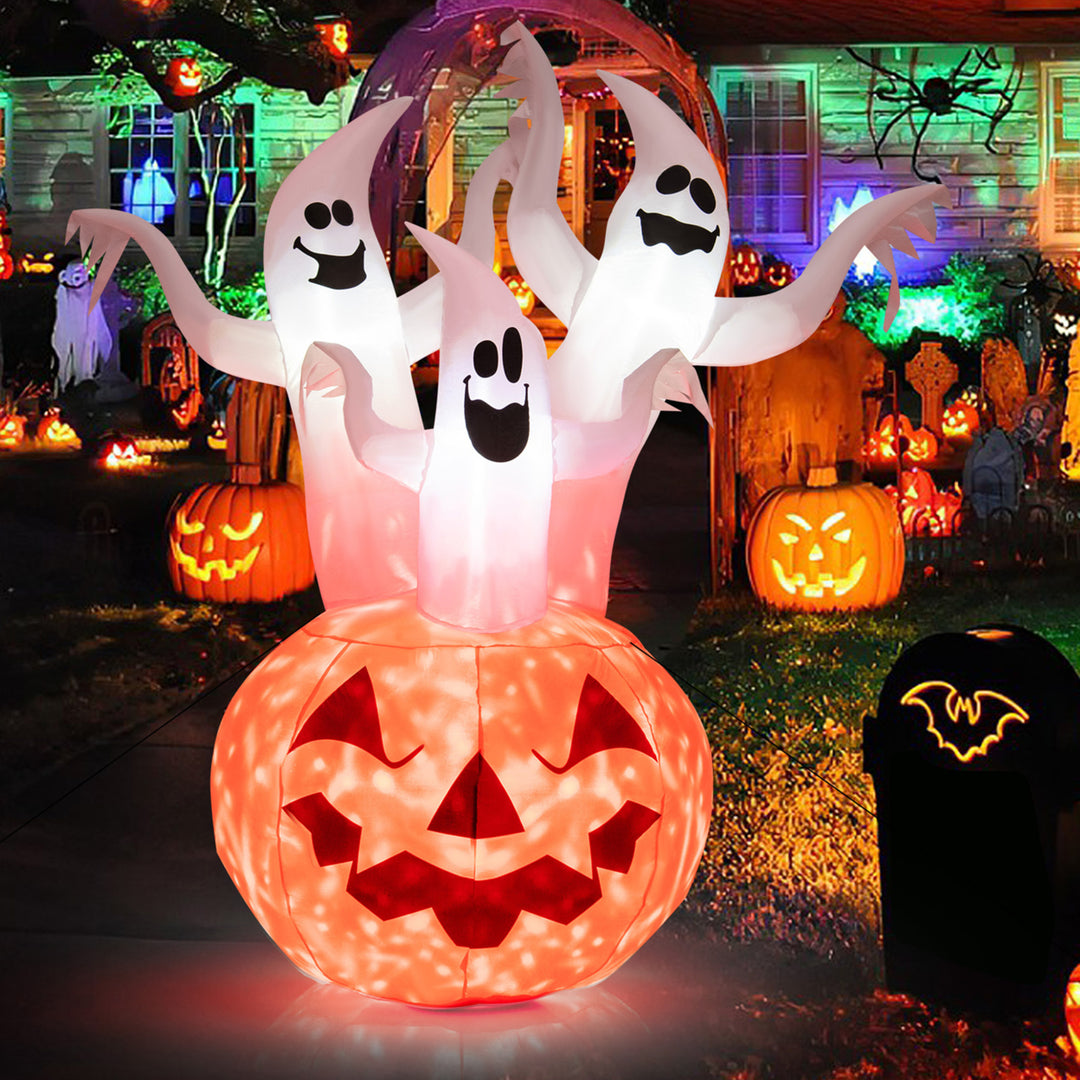 6 Halloween Ghost Blow Up Yard Pumpkin Decor w/ Built-in LED and Blower Image 3