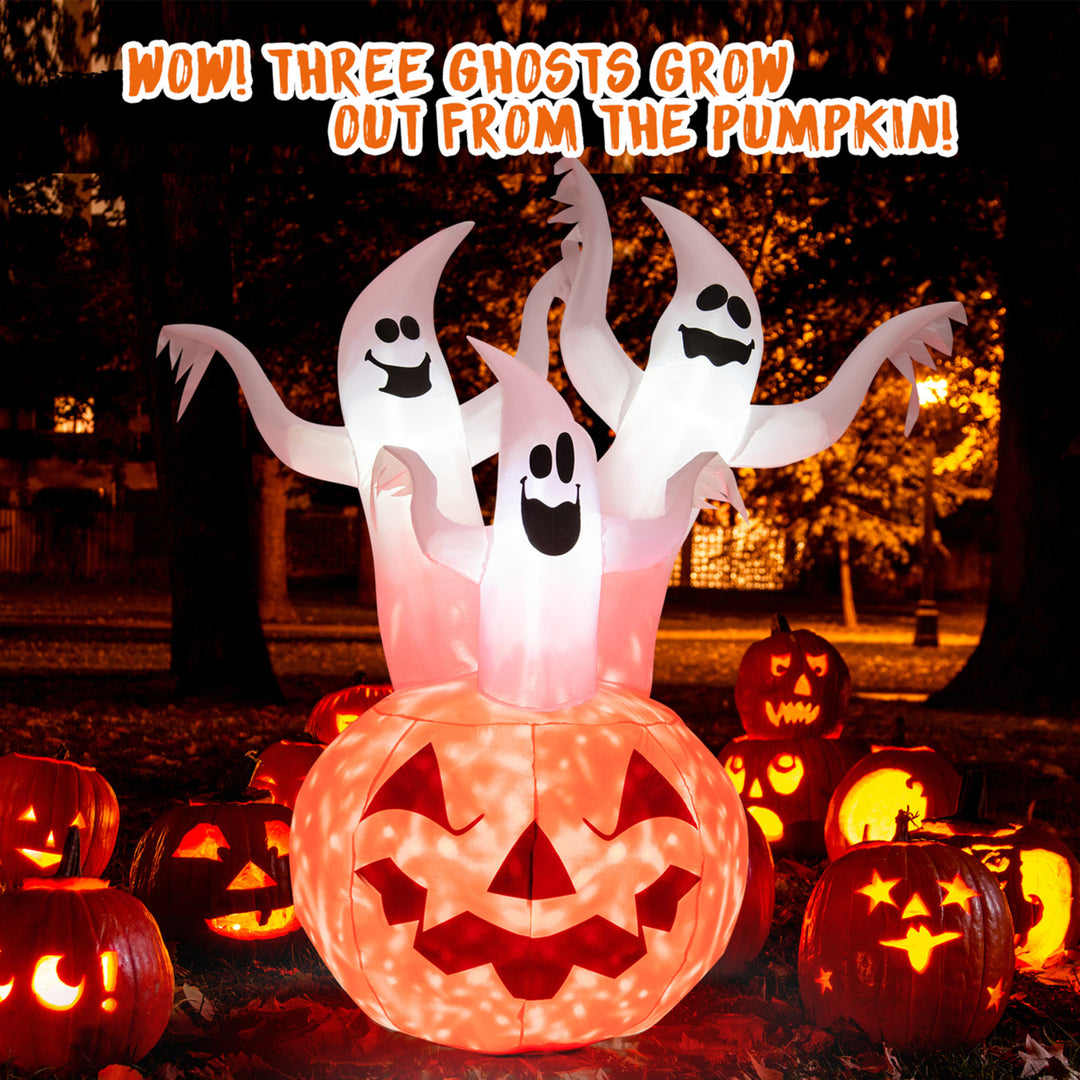 6 Halloween Ghost Blow Up Yard Pumpkin Decor w/ Built-in LED and Blower Image 4