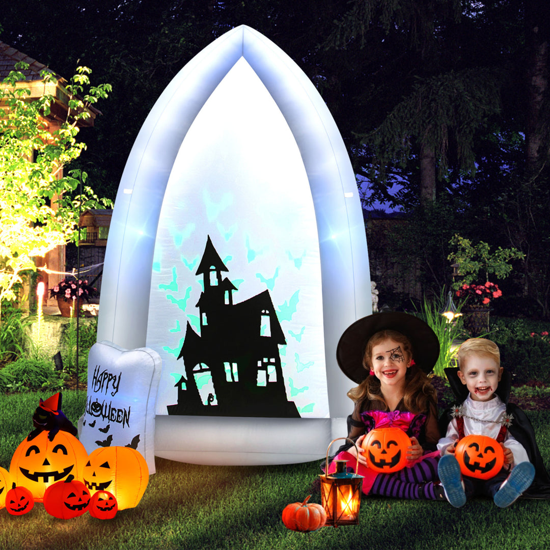 7 Halloween Outdoor Inflatable Headstone Blow up w/ Built-in Bat Lamp Image 4